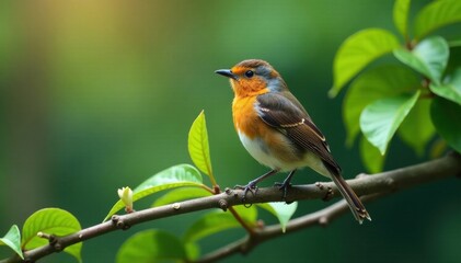 A bird perched on a branch surrounded by leaves and feathers, forest floor, feathers, tree