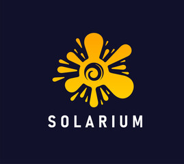 Solarium icon for tanning salon or summer beach and SPA, vector sun emblem. Solarium icon of flower shape sun for tanning studio sign, summer hotel resort and beauty or skincare cosmetics brand