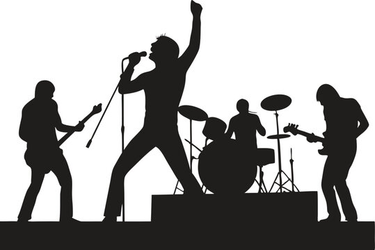 Black silhouettes of a music group performing