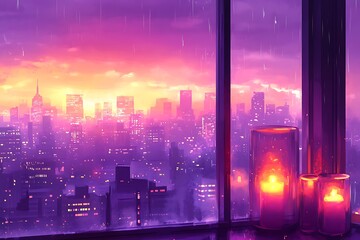 Rainy City Sunset View Candles.