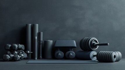 Monochromatic fitness equipment with textured backdrop for exercise promotion