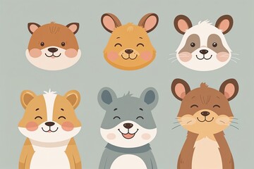 Obraz premium Delightful Cartoon Animal Friends Collection with Bright Smiles in Soft Colors
