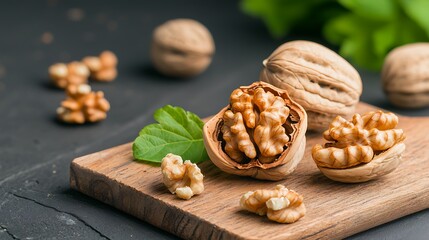 Walnuts on a wooden board