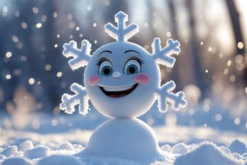 Obraz premium Charming Snowflake Character Radiating Joy and Whimsy in Winter Wonderland