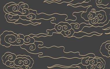 Set of hand drawn cloud with Japanese pattern vector. Oriental decoration with logo design, flyer or presentation in vintage style. Fuji mountain, bamboo, bonsai tree element with geometric shape.