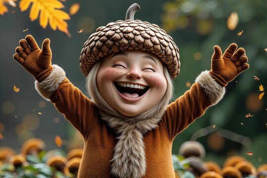 Joyful Acorn Character Celebrating Nature's Spirit