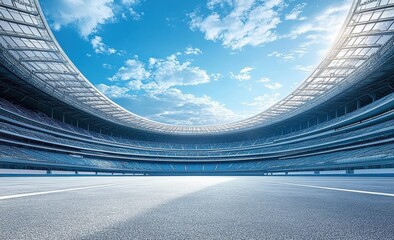 Empty Modern Stadium Under a Clear Sky