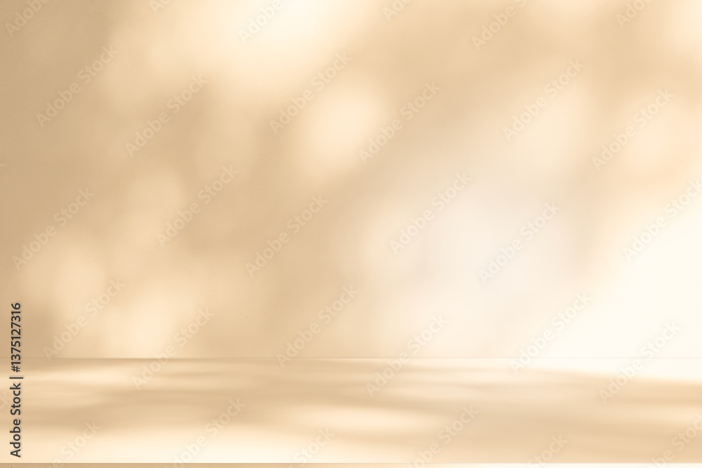 Poster wall interior background, studio and backdrops show products. with leaf shadow from window color bei