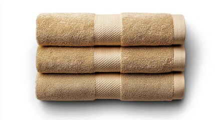 Rolled Golden Brown Speckled Towels on White Background