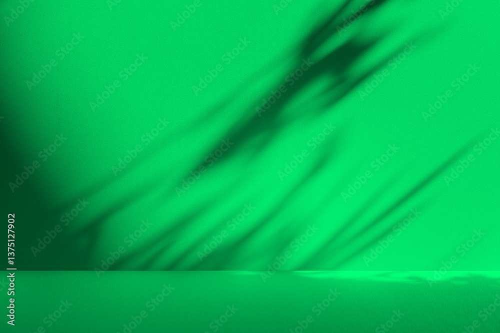 Aufkleber Wall interior background, studio and backdrops show products. with leaf shadow from window color green and white. background for text insertion and presentation of product	