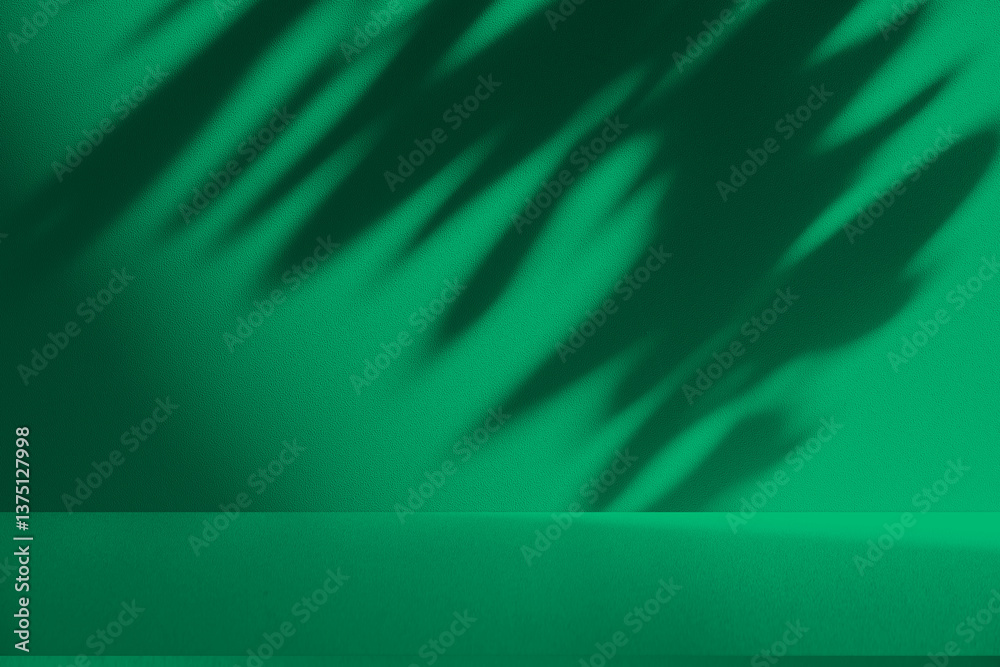 Leinwandbilder wall interior background, studio and backdrops show products. with leaf shadow from window color gre