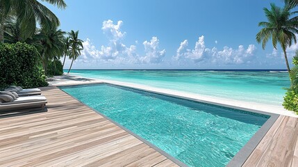 Obraz premium Tranquil Turquoise Pool and Beach at Luxury Tropical Resort