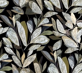 leaves seamless pattern abstract watercolor leaf creative allover design black background stock design leaf creative allover design 
