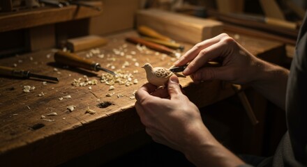 Woodcarving a Bird Figurine