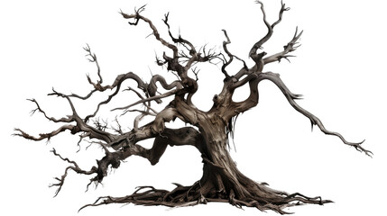 Withered tree against a fading glow, revealing the harsh beauty of resilience, an ode to nature's enduring spirit