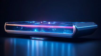 holographic display mockup with floating digital elements 