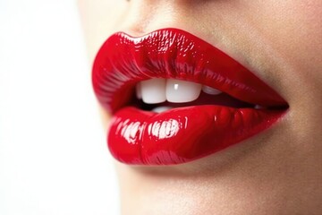 Obraz premium Close-up of red lipstick, stark white backdrop, simple, red