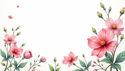 Fototapeta premium Delicate, small-scale floral print on white background, petal, spring