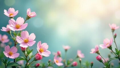 Fototapeta premium Delicate wildflowers & vines, pastel palette, soft focus, background, botanical