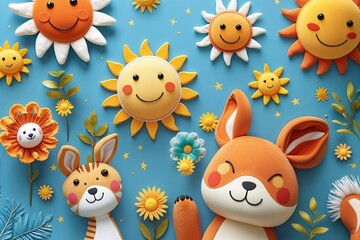 Fototapeta premium Vibrant Visual Design Featuring Playful Animal Patterns and Joyful Sun Elements
