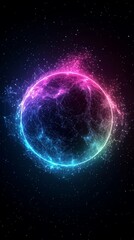 Obraz premium Colorful Neon Sphere With Bright Lines of Energy Circling in a Dark Space Background