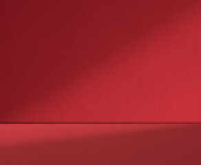 Obraz premium Background red wall dark table studio room empty bar podium shadow abstract floor cement mockup overlay leaf backdrop minimal product cosmetic presentation, loft happy new year, gradient pastel.