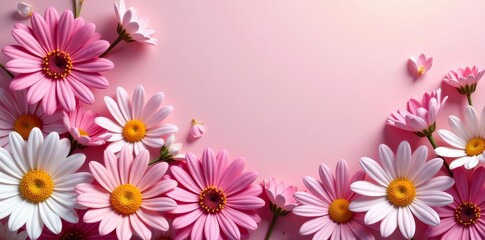 Fototapeta premium Beautiful background of lovely blossom daisies, background, petals, garden