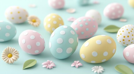 Pastel colored Easter eggs with floral accents