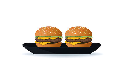 Delicious Cheeseburgers with Fresh Beef Lettuce Tomato Pickle Sauce on Black Plate , 