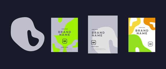 Collection of modern branding templates for social media posts or stories. Features abstract organic shapes, QR code placeholders, and minimalist layouts for brand identity.