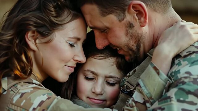 This touching video captures the emotional reunion of a soldier with his beloved wife and daughter. The family shares a heartfelt embrace, symbolizing love and bravery after a long separation.