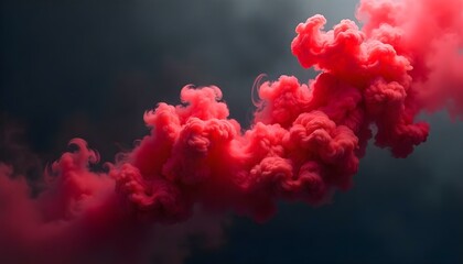 Fototapeta premium An abstract digital painting features a dramatic interplay of color and form, with prominent clouds of red and gray smoke set against a dark, moody background
