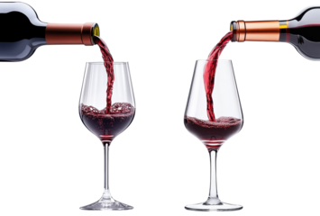 pouring red wine from a glass bottle isolated on transparent background