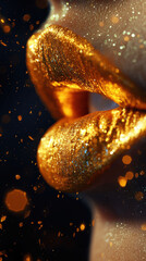 Shimmering Golden Lipstick Highlights Creamy Texture With Metallic Finish in Macro View