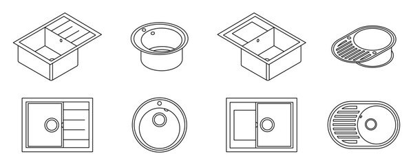 Kitchen Sink Set Icons. Vector Illustration