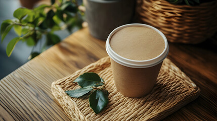 product with eco-friendly certification placed on a wooden table 