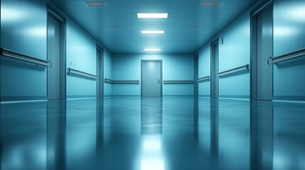 Eerie Hospital Corridor: A Sterile, Reflective Interior