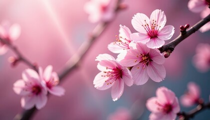 Naklejka premium Delicate pink sakura blossoms, intricate branch pattern, background, nature
