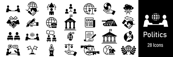 Political Web Icons. President, Deal, War, Peace, Agreement. Vector in Line Style Icons