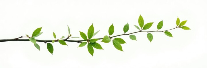 Naklejka premium Long and slender branches with leaves on a white background, slender, long branch, green