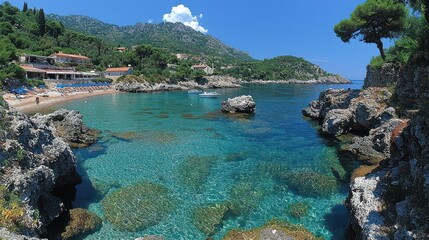 Obraz premium Serene Coastal Paradise: Turquoise Waters and Secluded Beach
