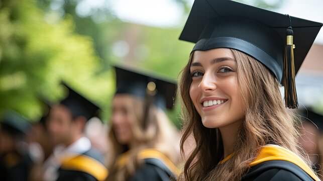 Graduation Caps and Gowns - Graduates in caps and gowns celebrating their academic achievements, ideal for graduation-related content and ceremonies.