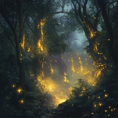 Enchanted Forest with Glowing Fireflies and Mystical Atmosphere