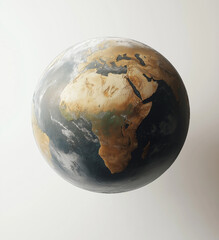 Realistic Earth PNG  High-Resolution  African Continent Focus  White Background  Space for Text  Transparent Background  Digital Globe Illustration