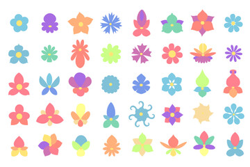vector cute flowers set. Decorative elements isolated on transparent background.