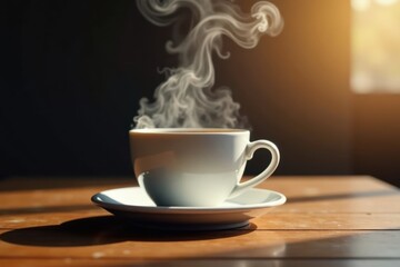 Fototapeta premium Coffee cup with misty smoke suspended in air , vapor, coffee