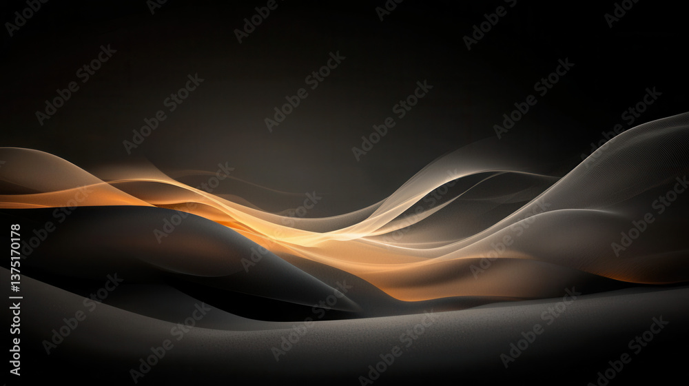 Poster smooth abstract waves in warm orange and black tones create serene and dynamic visual flow
