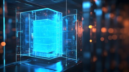 High-tech data cube in futuristic server room