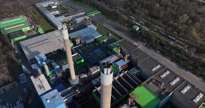 Waste incineration facility, industrial plant to turn waste into energy. Aerial view.