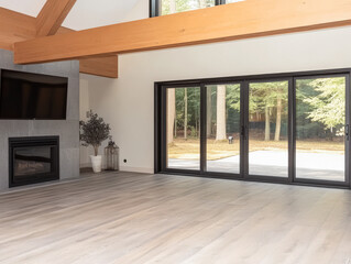 Obraz premium Spacious modern interior design with large windows and natural light in a serene setting